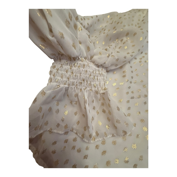Women's 1. STATE Cream Gold Dot V-Neck Blouse XS - Picture 6 of 10